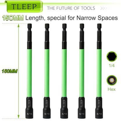 150mm 5/16" Magnetic Nut Driver Set for Impact Drill, 1/4" Hex Shank - size: E.5/16"