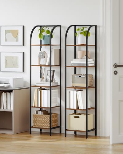 Hzuaneri Bookshelf Narrow Bookcase, Tall Storage Rack with Steel Frame - color: Rustic Brown, size: 13.2 × 11.8 × 59.2 inch