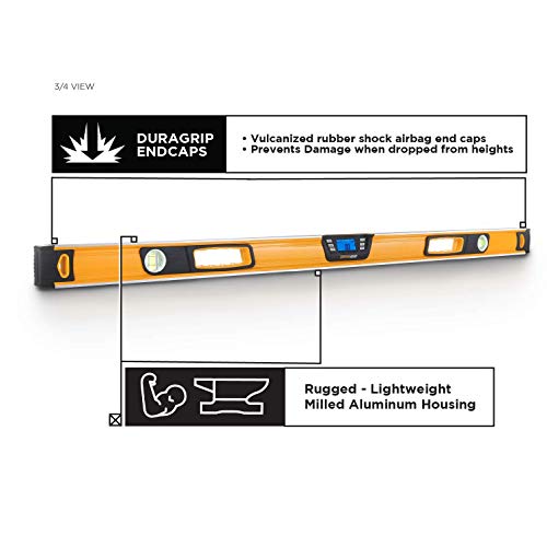 MOTORHEAD 48-Inch 0°-360° SMART DIGITAL Level, LCD Screen, Audible Alerts, Water, Dust & Shock Resistant, Magnetic Bottom, Includes Bag, High-Visibility, Solid-Milled Aluminum, USA-Based Support - size: 48"