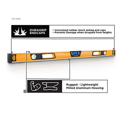 MOTORHEAD 48-Inch 0°-360° SMART DIGITAL Level, LCD Screen, Audible Alerts, Water, Dust & Shock Resistant, Magnetic Bottom, Includes Bag, High-Visibility, Solid-Milled Aluminum, USA-Based Support - size: 48"