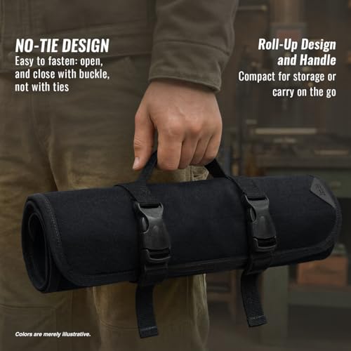 Under NY Sky Tool Roll, 24 Pocket Portable Oxford Canvas Wrench Bag, Black - size: 24 Slots Black