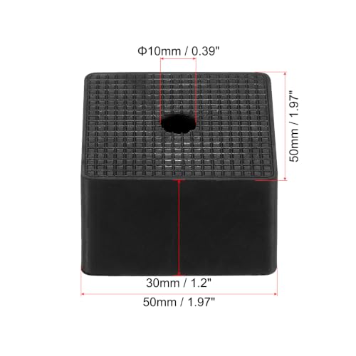 PATIKIL Rubber Anti-Vibration Pads, 4 Pcs Square Vibration Isolation Mats with Hole 1.97" x 1.97" x 1.2" for HVAC Air Conditioner Air Compressor Dryer, Black