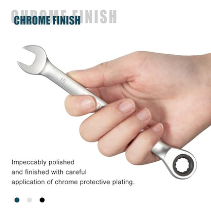 SORAKO 15mm Ratcheting Combination Wrench, Chrome Vanadium Steel Gear Wrench, Industrial Grade Cr-V Steel Gear Spanner, Household Garage Tools(Metric) - style: 1-15mm Metric