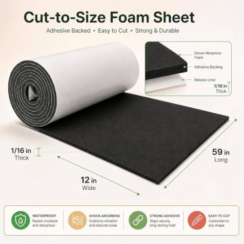 Storystore Sponge Neoprene Foam Sheet with Adhesive 1/16''T x 12''W x 59''L - color: Black (With Adhesive), size: 12 in x 59 in x 1/16 in