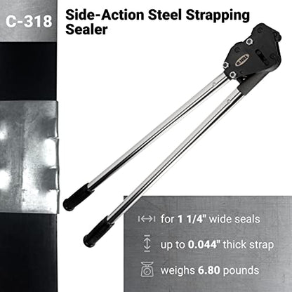IDL Packaging C-318 Double-Notched Side-Action Sealer/Crimper for 1 1/4" Steel Strapping – Hard and Durable Steel Construction – Professional Gear with High-Strength Sealing Action - size: 1 1/4"