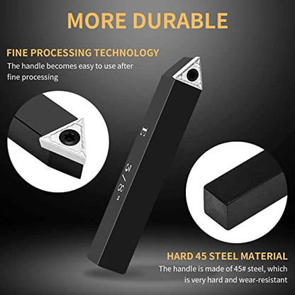 3/8" Indexable Carbide Turning Inserts Holder Set for Machining Lathes - size: 3/8 in