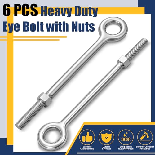 6 Pcs Eye Bolt with Nuts 3/4''x12 Hot-Dipped Galvanized Lifting Ring Bolt