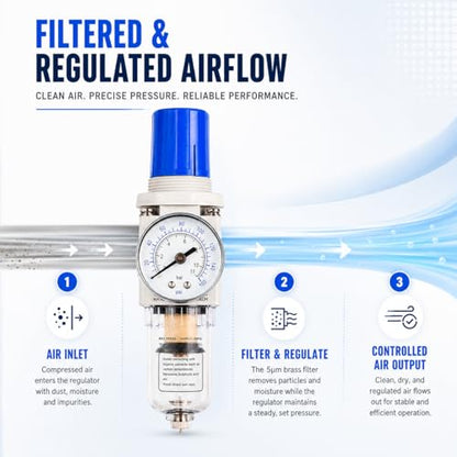 BLCH 1/4" NPT Air Compressor Regulator - Air Pressure Regulator, Air Dryer AW2000-02 Manual Drain Poly Bowl Gauge 0-160 PSI 5μm Brass - size: AW2000-02