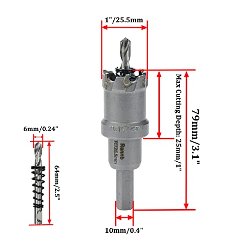 Carbide Tipped Hole Saw Drill Bit 1"/25.5mm Cutting Dia Hole Saw Cutter for Metal - size: 1"/25.5mm