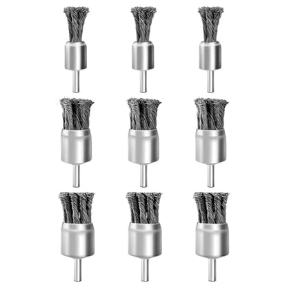 9 Pack 0.8" 1" 1.2" Knotted Wire Brush for Drill,1/4 Inch Arbor,Carbon Steel Twisted Wire Brush for Rust,Corrosion,Paint Removal