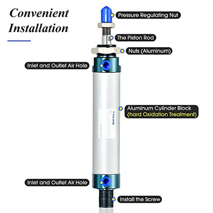 TAILONZ PNEUMATIC 20mm Bore 250mm Stroke Air Cylinder Double Action with Y Connector and 2Pcs 6mm Fitting MAL20x250 - size: 20mm Bore 250mm Stroke