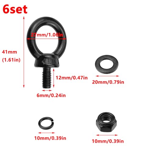 Antrader Lifting Shoulder Eye Bolts,M6 Machinery Shoulder Lifting Eye Bolt - size: M6-(With Lock Washers)