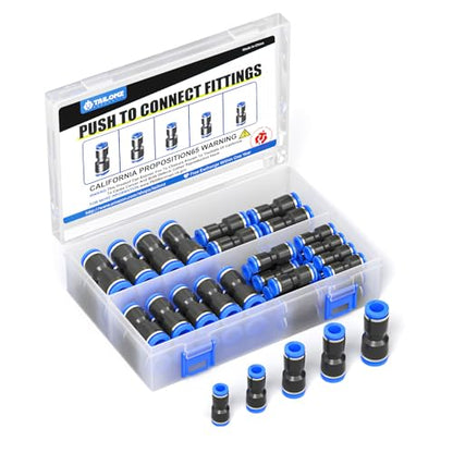 TAILONZ PNEUMATIC 1/8'' 1/4'' 5/16'' 3/8'' 1/2'' OD Straight Push to Connect Fittings Push Connectors Plastic Quick Release Connectors Air Line Fittings 50PCS - size: 1/8''OD/1/4''OD/5/16''OD/3/8''OD/1/2''OD