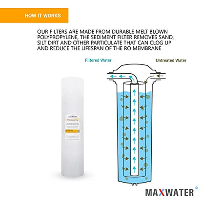Max Water 5 Micron 20 x 4.5 Sediment Filter 20 inch Replacement Cartridge - size: 10 Counts, style: 5 Micron