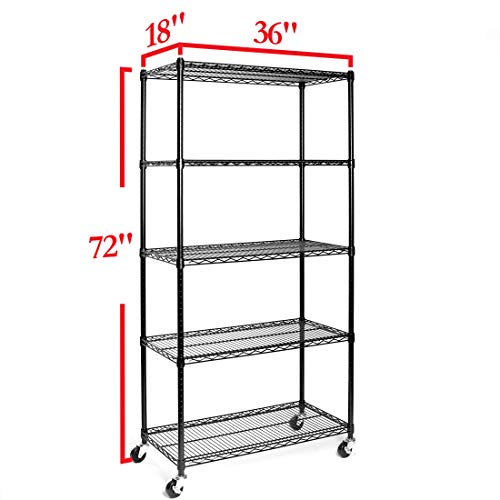 UltraDurable 5-Tier NSF Steel Wire Shelving, 36"W x 18"D x 75"H, Black - color: Black, size: 5-Tier Shelving, 36" W x 18" D