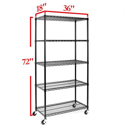 UltraDurable 5-Tier NSF Steel Wire Shelving, 36"W x 18"D x 75"H, Black - color: Black, size: 5-Tier Shelving, 36" W x 18" D