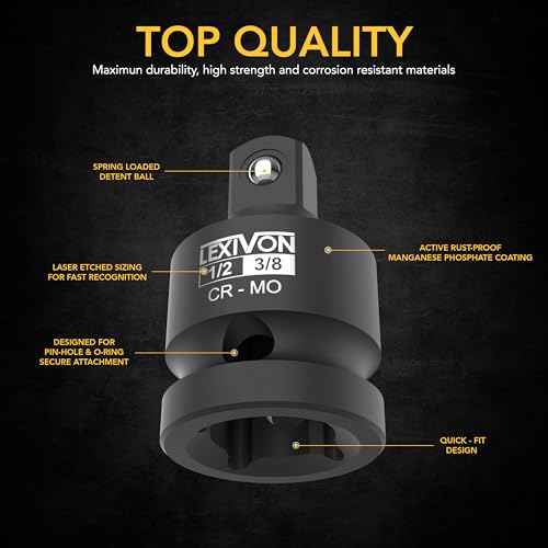 LEXIVON Impact Socket Adapter and Reducer 4-Piece Set | 1/4" - 3/8" - 1/2" Impact Driver Conversions, Chrome Molybdenum alloy steel (LX-112) - style: 4-Piece Set, 1/4"-3/8"-1/2" Adapters