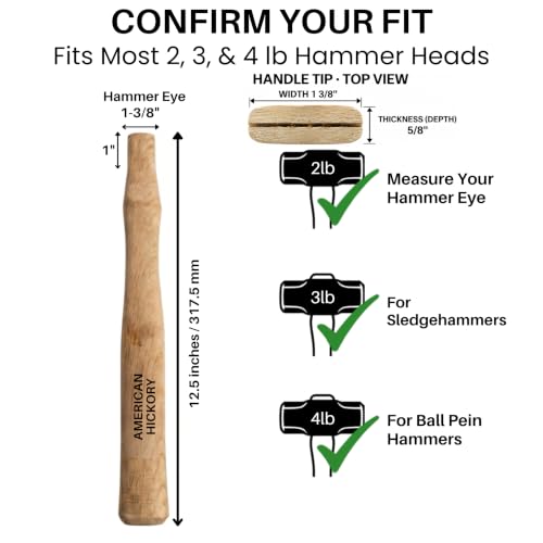 Sledge Hammer Handle Replacement for 2–4 lb Made of American Hickory Wood - style: 2 pack