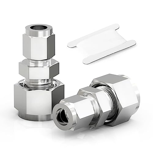 TAISHER 2PCS 304 Stainless Steel Compression Tube Pipe Fitting Connector, 1/2" Tube OD x 1/4" Tube OD Straight Adapter - size: 1/2" OD x 1/4" OD