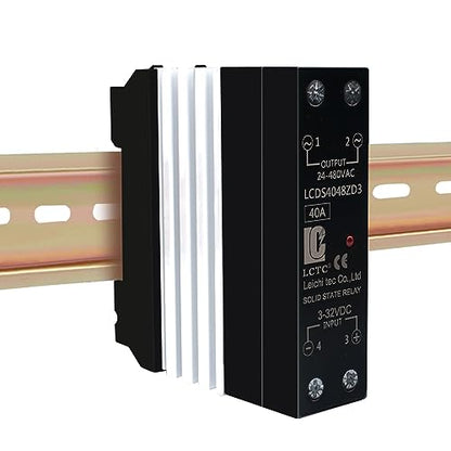 Din Rail Solid State Relay with Heat Sink - DC to AC (3-32V DC Input, 24-480V AC Output), 40A SSR - size: DC to AC 40A