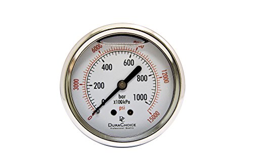 2-1/2" Oil Filled Pressure Gauge, Stainless Case, 1/4" NPT, 0-15,000 PSI - size: [0-15,000 PSI]