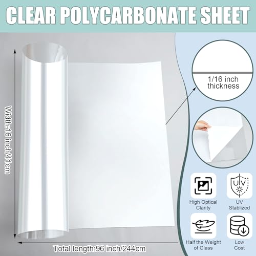Beeveer 1 Pcs Clear Polycarbonate Sheet 16 x 96 Inch Plastic Panel Roll - size: 16 x 96 inches