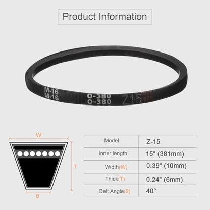 HARFINGTON Z-15 Z Type V-Belt 381mm/15 Inner Length x 0.39" Width x 0.24" Height, Z-Type Closed-Loop Rubber Transmission Belt - size: Z-15