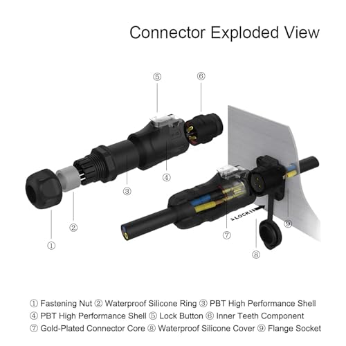 CNLINKO M12 Waterproof Connector PBT Plastic DC 12V Cable Panel Mount for AV System (2 Pin) - size: 2-Pin, style: Plug without Cable