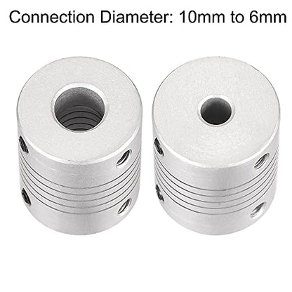 uxcell 10mm to 6mm Aluminum Alloy Shaft Coupling Flexible Coupler Motor Connector Joint L30xD25 Silver 2Pcs - size: 10mm to 6mm