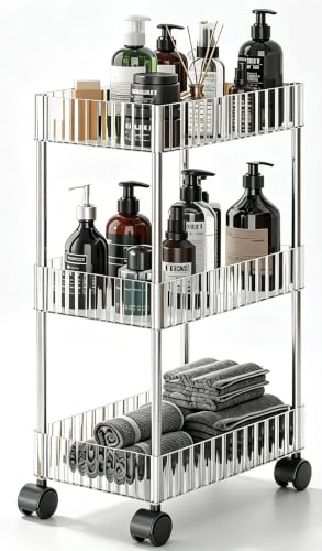 Sooyee Slim Clear 3-Tier Plastic Rolling Utility Cart with Wheels - color: Clear, size: Slim 3 Tier
