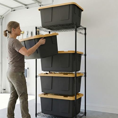 MonsterRAX 5-Tier Side-Load Storage Rack for 27-Gal Bins, Black - color: Black
