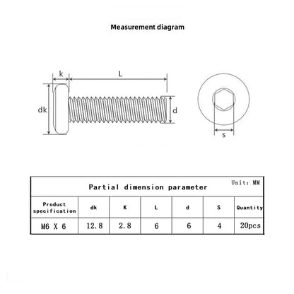 Metuja M6-1.0 x 6mm,20-Pack Silver Flat Head Hex Socket Cap Screw Bolts,304 Stainless Steel,Fully Threaded M6 Bolt,Metric Fasteners for Furniture - size: M6-1.0x6mm