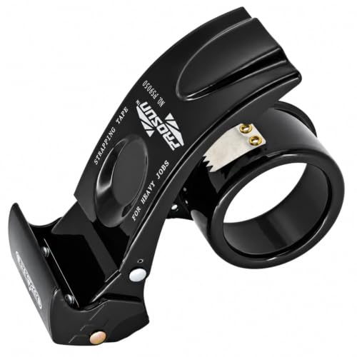 Metal Packing Tape Dispenser Gun, Metal Tape Gun Fits Packaging Tape with Dispenser up to 2 Inches, Adjustable Brake Tape Gun Handheld Sealing Cutter for Warehouse Tools Black