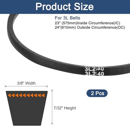 uxcell 2Pcs 3L240 Classic Wrapped Rubber V-Belt, 24"(610mm) Outside Circumference, 3L Profile V Belt 3/8" Width 7/32" Height - size: 3L240