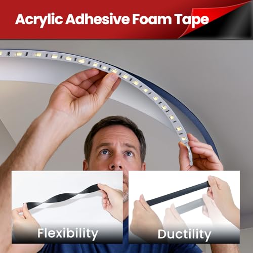 Double Sided Heavy Duty Tape, 13.12 FT × 0.39 in Mounting Adhesive Foam Tape Waterproof High Temperature Resistant for Automotive LED Strips Home Office Decor Indoor Outdoor - size: 13.12 FT × 0.39 in
