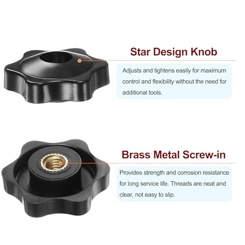 HARFINGTON 10pcs Star Knobs M6 Female Thread 32mm Head Plastic Through Hole Brass Screw-in Clamping Handles Threaded Hand Knobs, Black - color: Black, size: M6 x 32mm