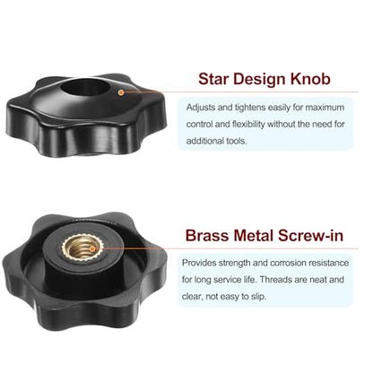 HARFINGTON 10pcs Star Knobs M6 Female Thread 32mm Head Plastic Through Hole Brass Screw-in Clamping Handles Threaded Hand Knobs, Black - color: Black, size: M6 x 32mm