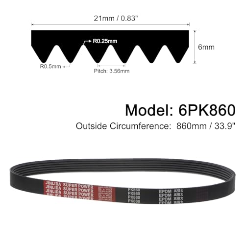 uxcell 6K339/6PK860 Serpentine Belt 6 Ribs 860mm Length x 21mm Width x 5mm Height, EPDM Poly V Belt, Multi Wedge Micro V Belt for Vehicle - size: 6PK860