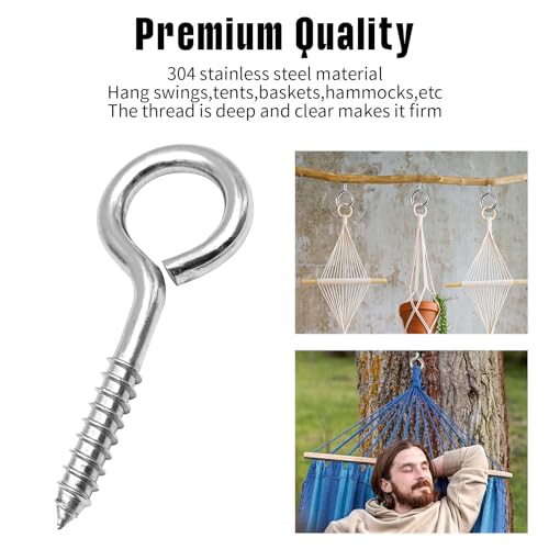 YGAOHF 5 Inch Large Eye Hooks Heavy Duty - 12 Pcs Eye Bolts Screw in Hooks Stainless Steel 500LBS Breaking Strength, Strong Eye Screws for Wood, Hanging Heavy-Duty Applications, Silver