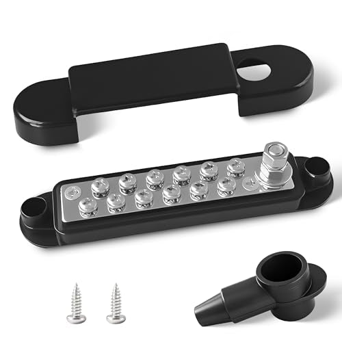 Marine Bus Bars, 1/4-inch Studs and 12#8 Terminal Screws, 12V 150A Power Distribution Ground Bus Bar, Suitable for Marine, Automotive, and Solar Wiring - color: 1PCS Black