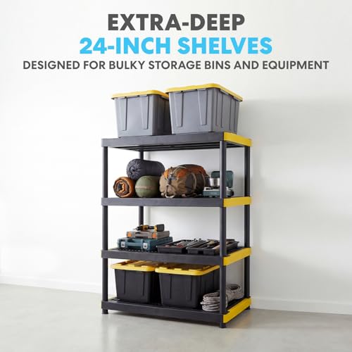 Simpli-Magic 4-Tier Heavy Duty Plastic Storage Shelving Unit, Garage & Basement Organizer, Modular Rack, 36 x 24 x 57 Inches, 250 lbs per Shelf, 1000 lbs Total Capacity