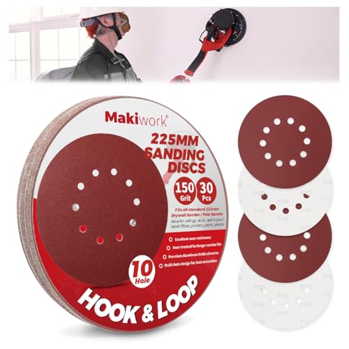 30PCS 9-Inch 10-Hole 150 Grit Hook & Loop Sanding Discs – Heavy-Duty Aluminum Oxide Sandpaper for Drywall Sander, Paint Removal, Wood & Metal Surface Prep - style: 10 Hole
