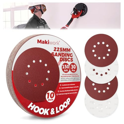 30PCS 9-Inch 10-Hole 150 Grit Hook & Loop Sanding Discs – Heavy-Duty Aluminum Oxide Sandpaper for Drywall Sander, Paint Removal, Wood & Metal Surface Prep - style: 10 Hole