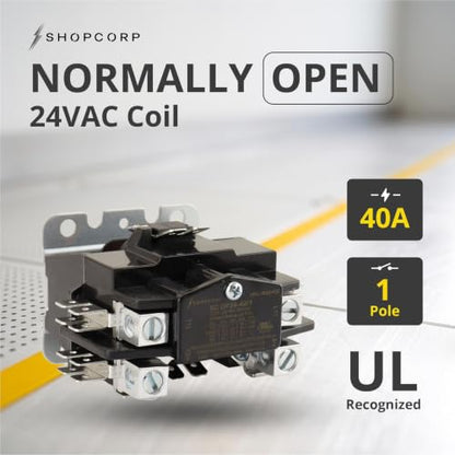 1 Pole 40 Amp AC Contactor, 24V Coil, UL Recognized, HVAC - style: 1 Pole 24V