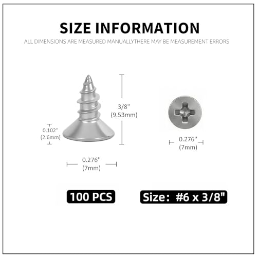 #6 x 3/8 [100 Pack] Flat Head Phillips Drive Self Tapping Screws, Sheet Metal Screws, 304 Stainless Steel (18-8), Corrosion Resistant Screws for Wood, Sheet Metal and More - size: #6 x 3/8