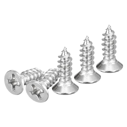 DTGN 100Pcs M4x12mm Flat Head Wood Screws, 304 Stainless Steel Phillips Self Tapping Screws - Good for Woodworking, Furniture - Silver - size: M4x12mm