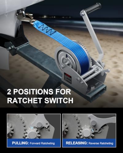 2500lb Boat Trailer Winch with Strap, Heavy Duty Hand Winch for Boat