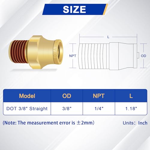 6 PCS Brass Air Line Quick Connect Fittings 3/8" Tube OD x 1/4" NPT - size: 3/8" Tube OD x 1/4" NPT - 6 PCS