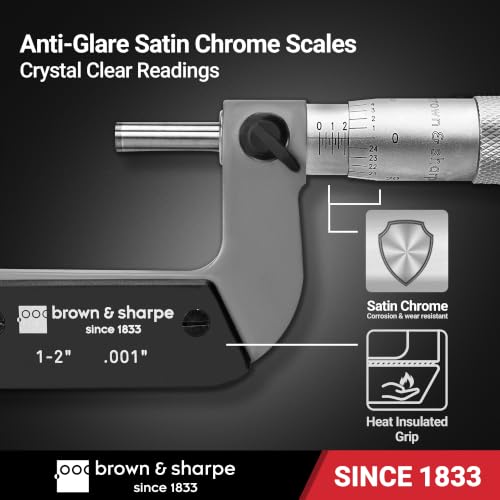 Brown & Sharpe 1-2" Outside Micrometer, 0.001" Graduation, Carbide Faces - size: 1-2 Inch