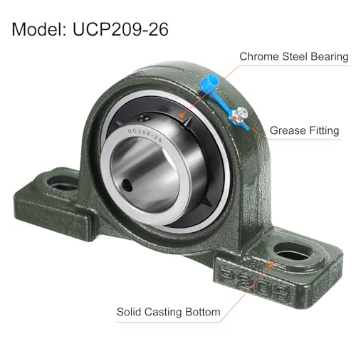 uxcell 2pcs UCP209-26 Pillow Block Bearings 1-5/8 inch Bore Self Alignment, Solid Cast Iron Base Mounted Chrome Steel Bearings - size: UCP209-26
